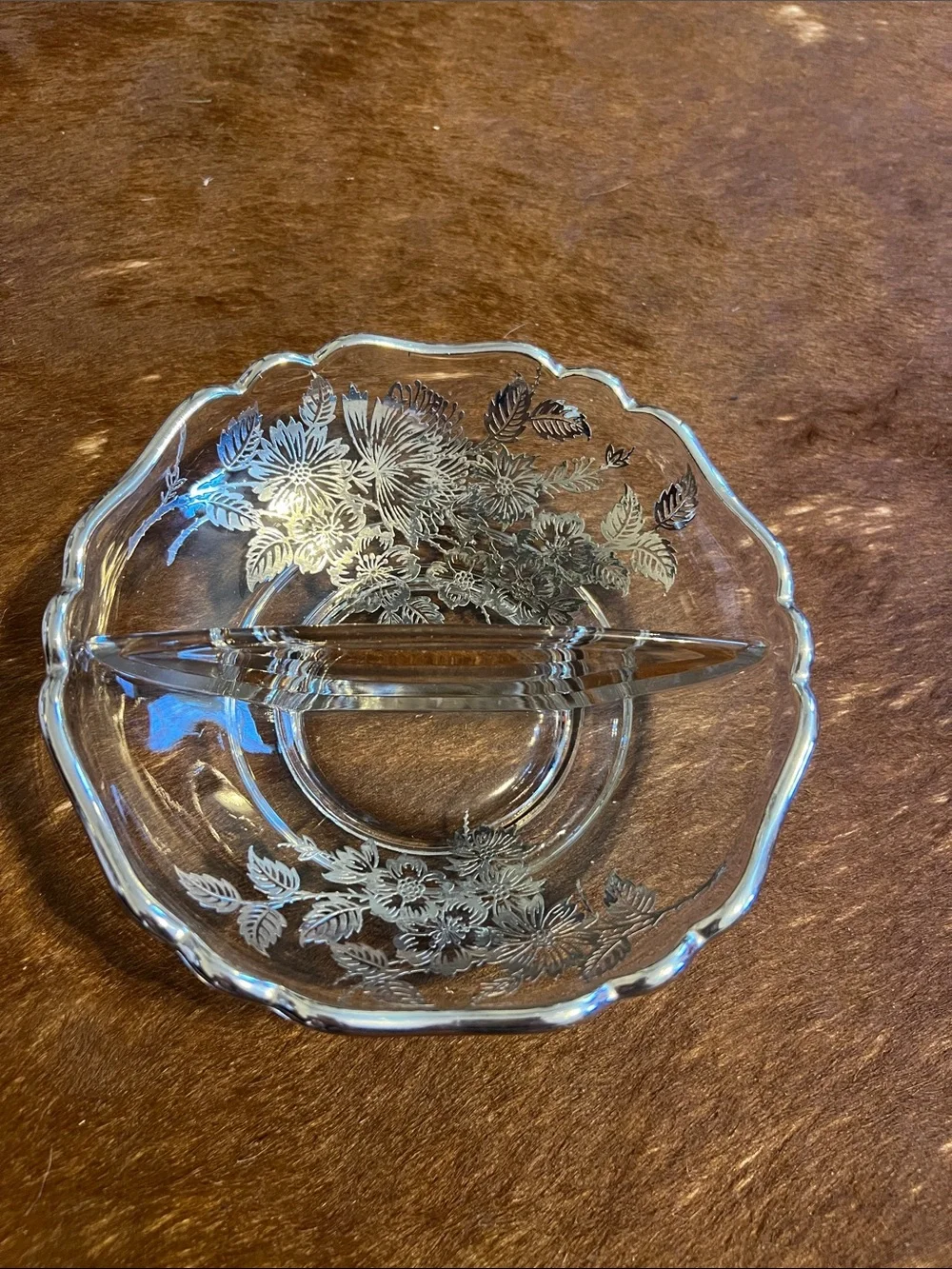 Vintage SIlver City Flanders Floral Divided 6 1/2 Bowl Elegant Crystal Bowl